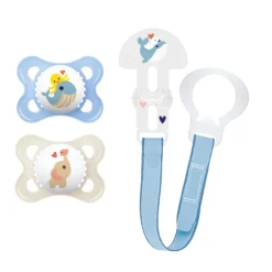 MAM Pacifiers|Pacifier Clips>Animal Orthodontic Pacifiers and Pacifier Clip - Blue