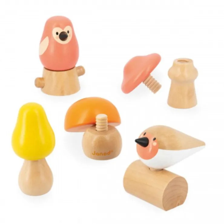 Janod Building Toys>Birds And Mushrooms Screw Toys