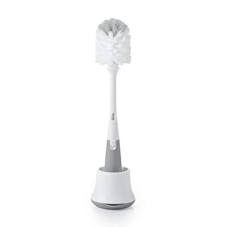 Oxo Tot Bottle Feeding>Bottle Brush with Nipple Cleaner and Stand - Grey