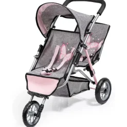 Bayer Design Dolls>Duo Twin 3 Wheeled Doll's Stroller - Butterfly