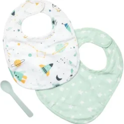 Stephen Joseph Bibs & Burp Cloths>Muslin Bib Set With Matching Spoon