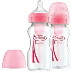 Dr Brown's Bottle Feeding>Options+ Wide Neck 9oz Bottle - Pink (2 Pack)