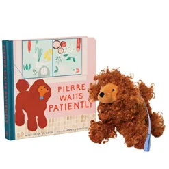Manhattan Toys Plush Toys>Pierre Waits Patiently Baby and Toddler Board Book + Poodle Stuffed Animal Dog Gift Set