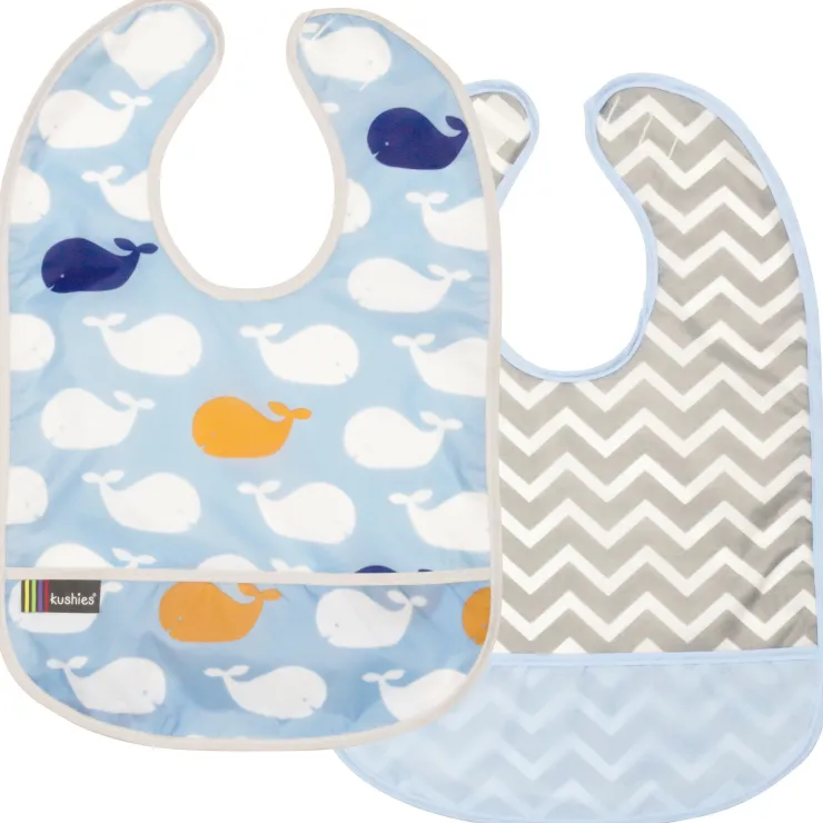 Kushies Bibs & Burp Cloths>Waterproof Clean Bibs - 2 Pack